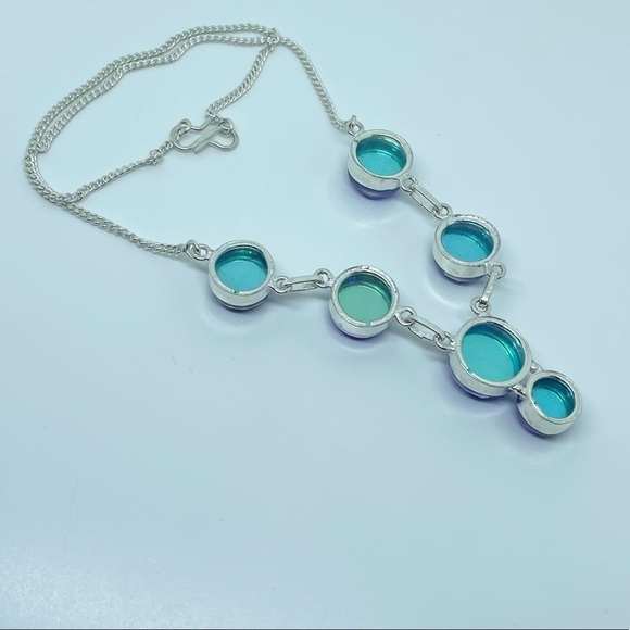 Sterling Silver Blue Faceted Gem Necklace – Artisan Made, 18” Statement - Picture 3 of 17